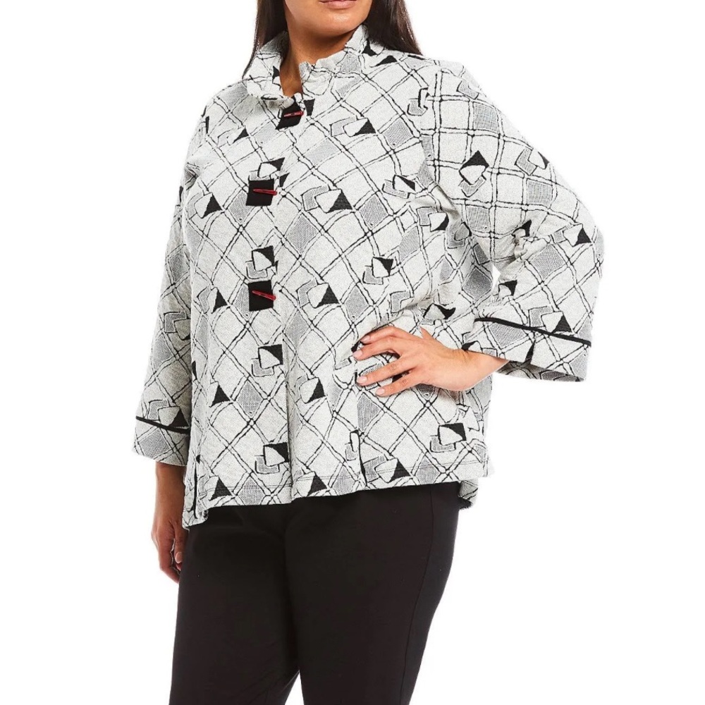 Ali Miles White Black Jacquard Stick Button Swing Blazer Size PM Artsy Business